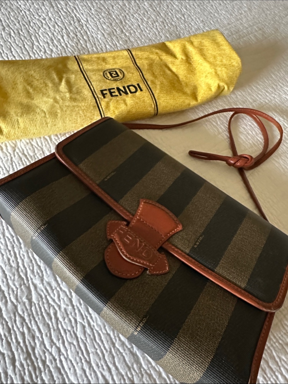 Fendi Brown Striped Vintage bag with Tan Leather Trim